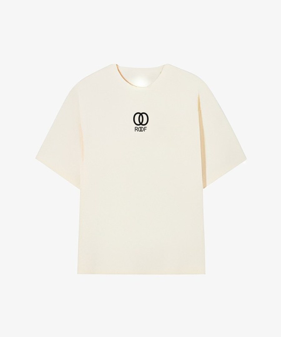 ROOF TV oversized beige t-shirt with black logo in the center of the chest