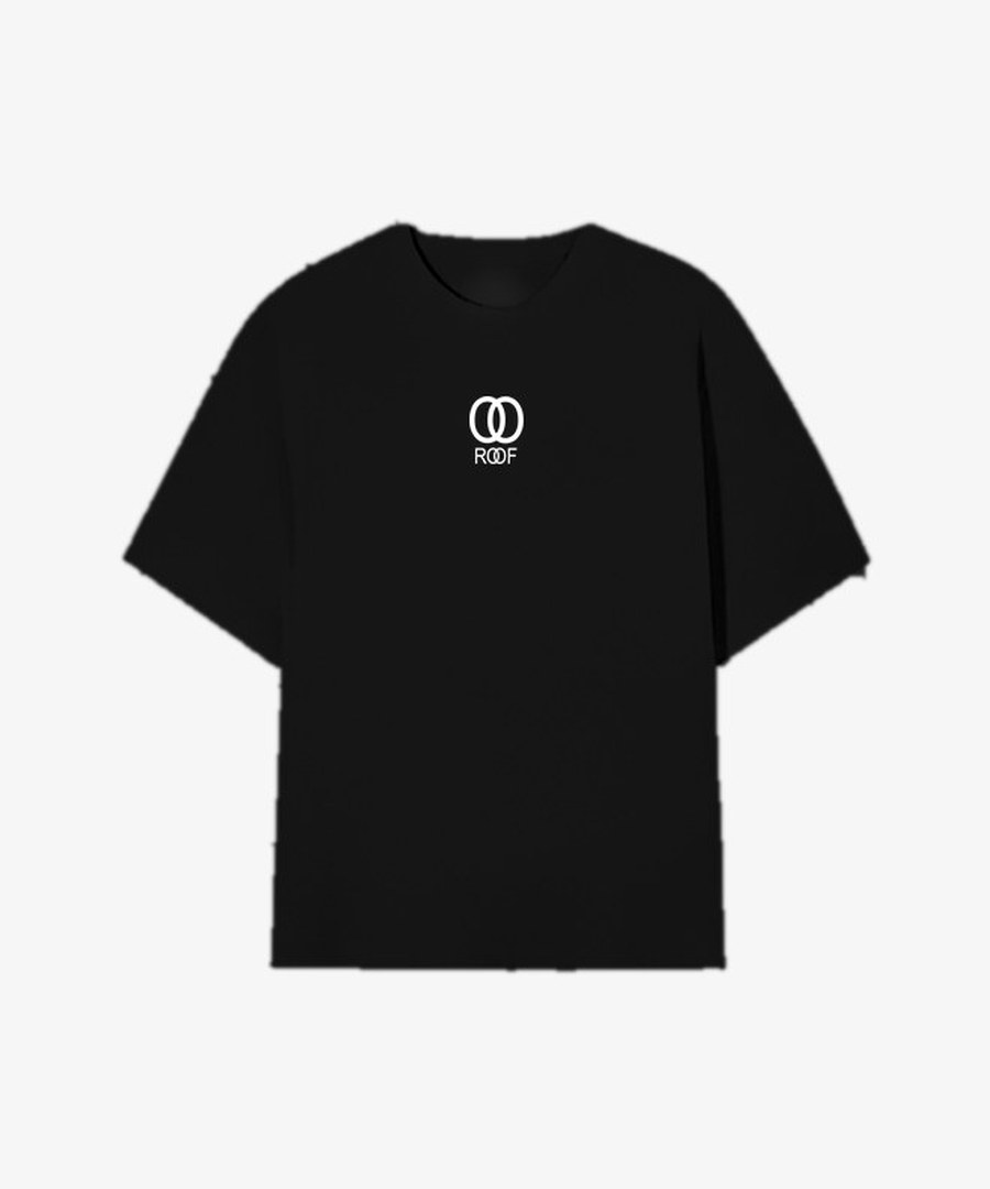ROOF TV oversized black t-shirt with white logo on the chest